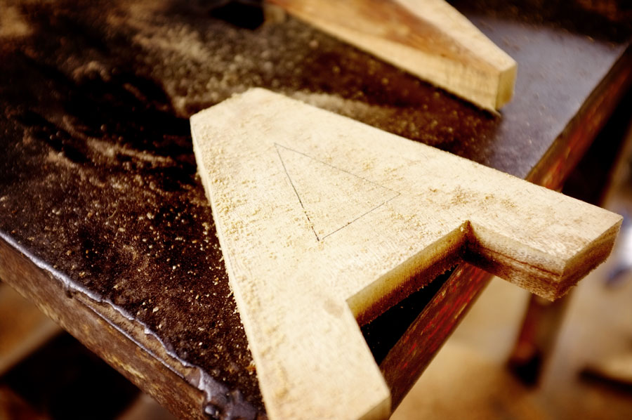 Wood letters Helvetica