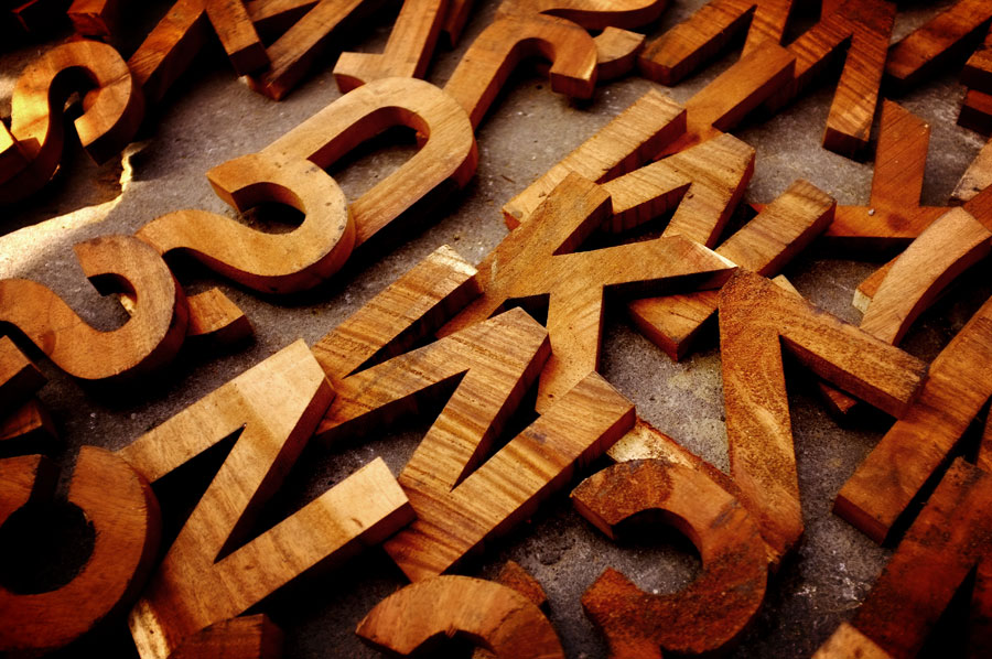 Wood letters Helvetica
