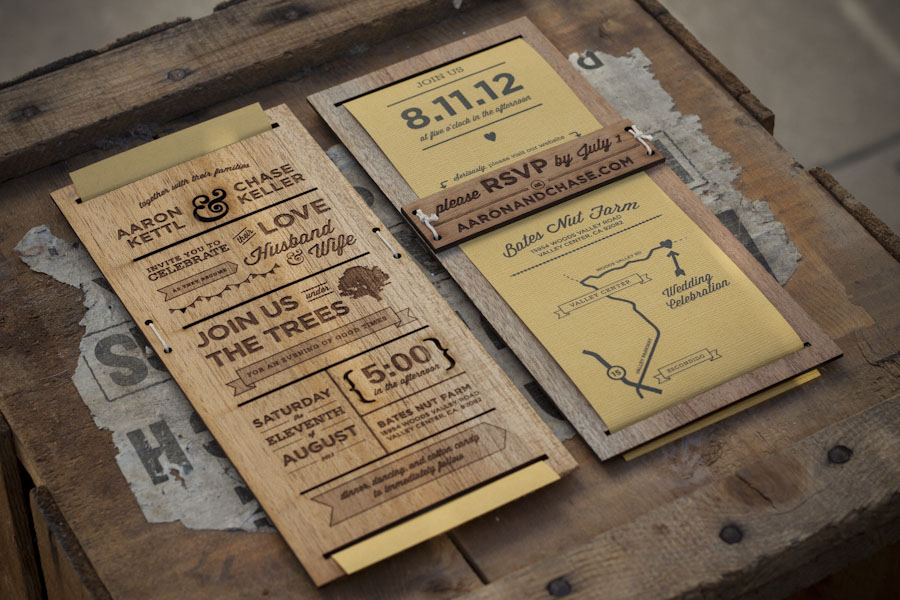 Wood wedding invitation by Chase Kettl