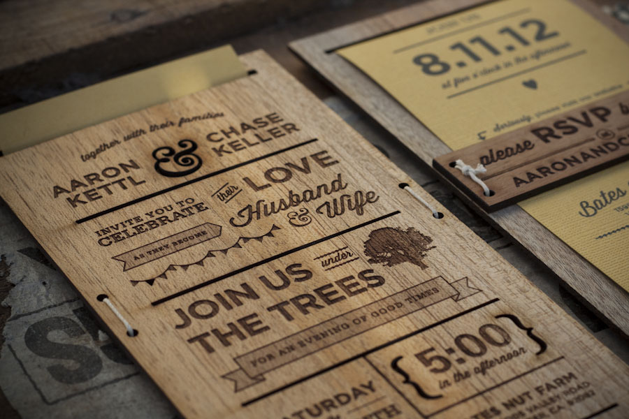 Wood wedding invitation by Chase Kettl