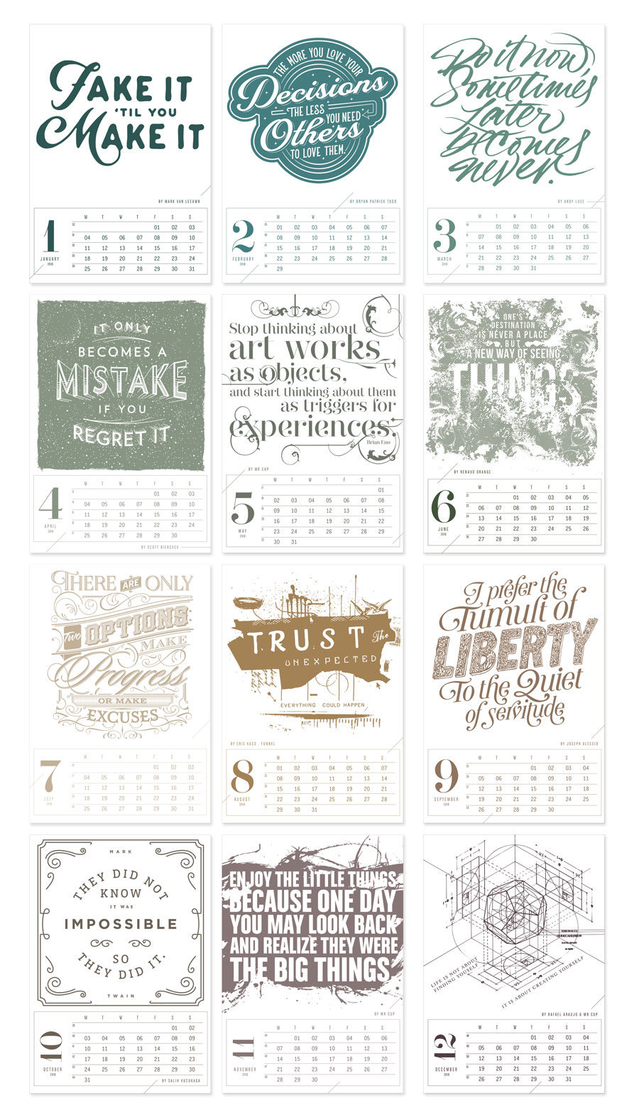 2016 letterpress calendar printing www.mr-cup.com